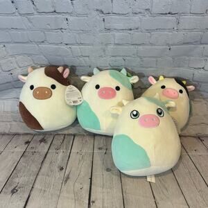 Set of 4 Squishmallows Cows (Brown Cow; Blue Cows, and Black/White Cow)